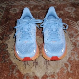Hoka Athletic Shoes in Light Blue and Orange
